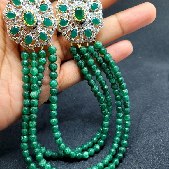 NATURAL 4 STRAND GREEN EMERALD ROUND BEADS NECKLAC - Picture 8 of 10